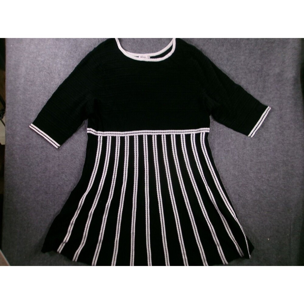 Dress Barn Dress Womens 3X Black White Striped Knit Fit Flare Skater Boat Neck